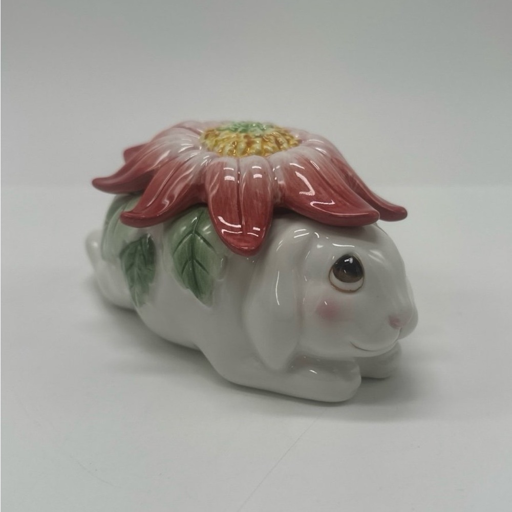 Fitz and Floyd Essentials Bunny Blooms Covered Trinket Dish Sugar Bowl